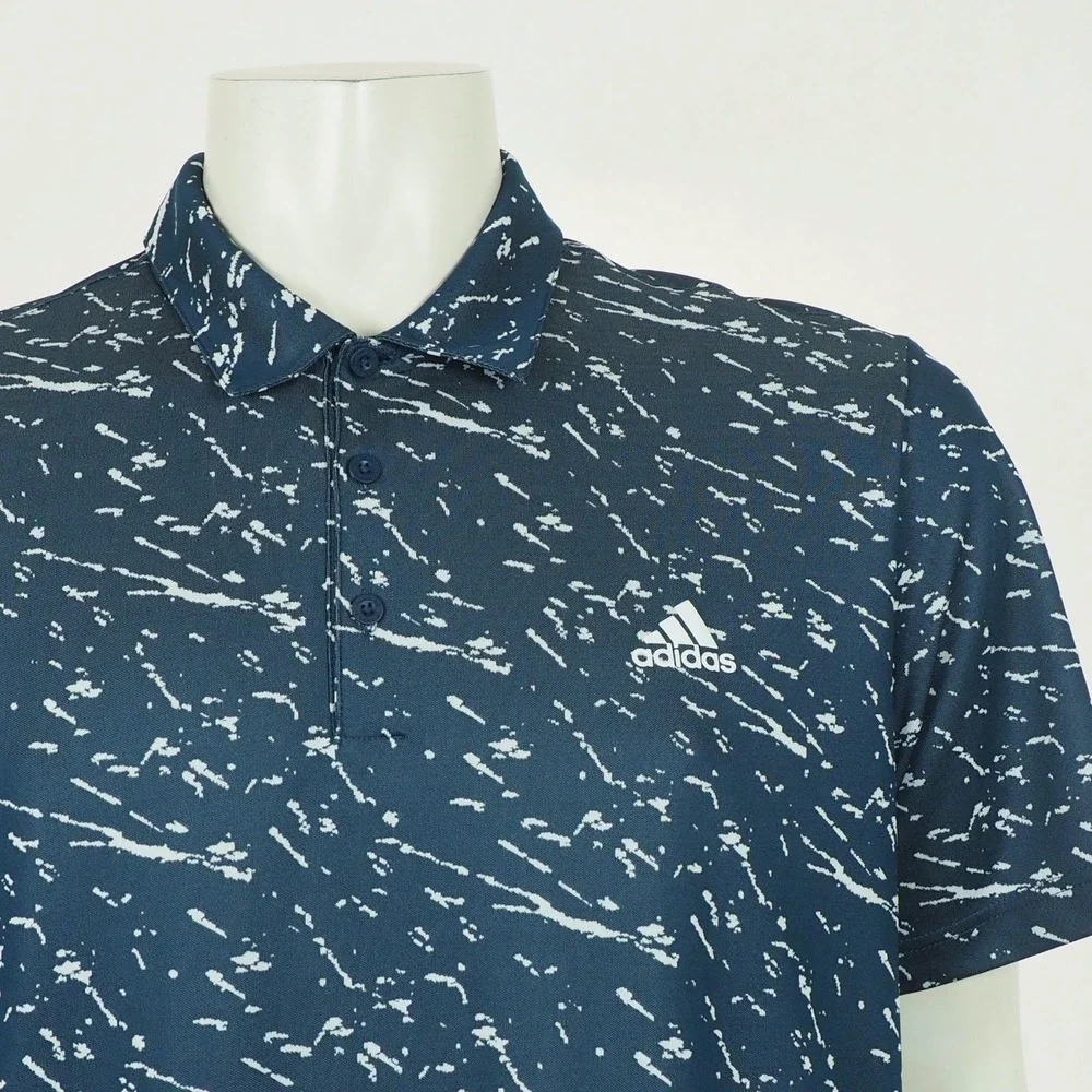 Adidas Golf PrimeBlue Polo Shirt Mens Sz XL Blue Paint Splatter AOP Performance